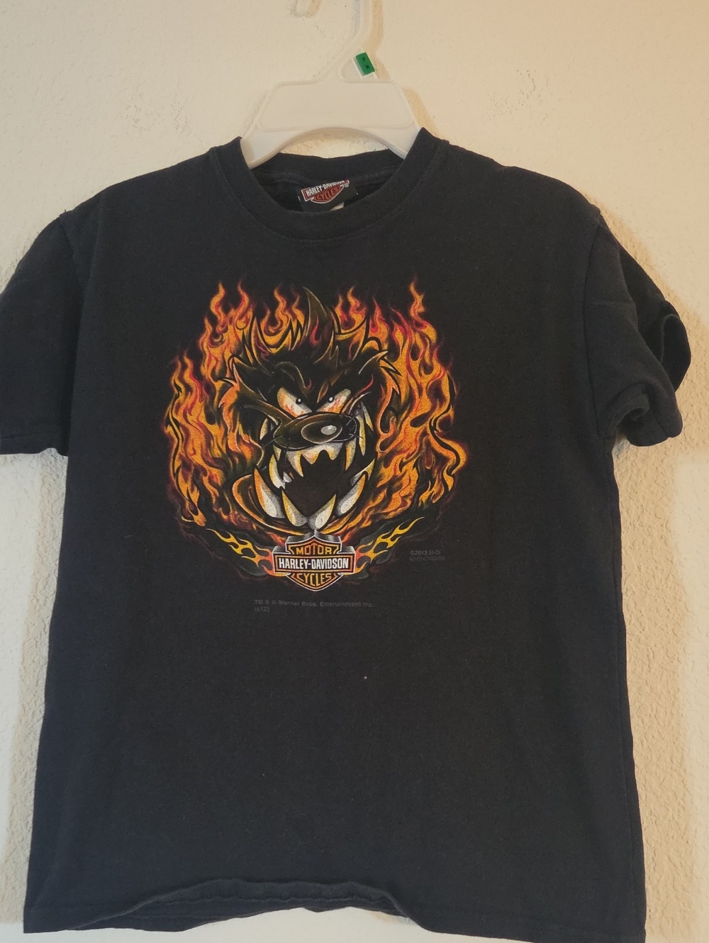 Harley-Davidson Black Tee with Fiery Cartoon Bite Graphic